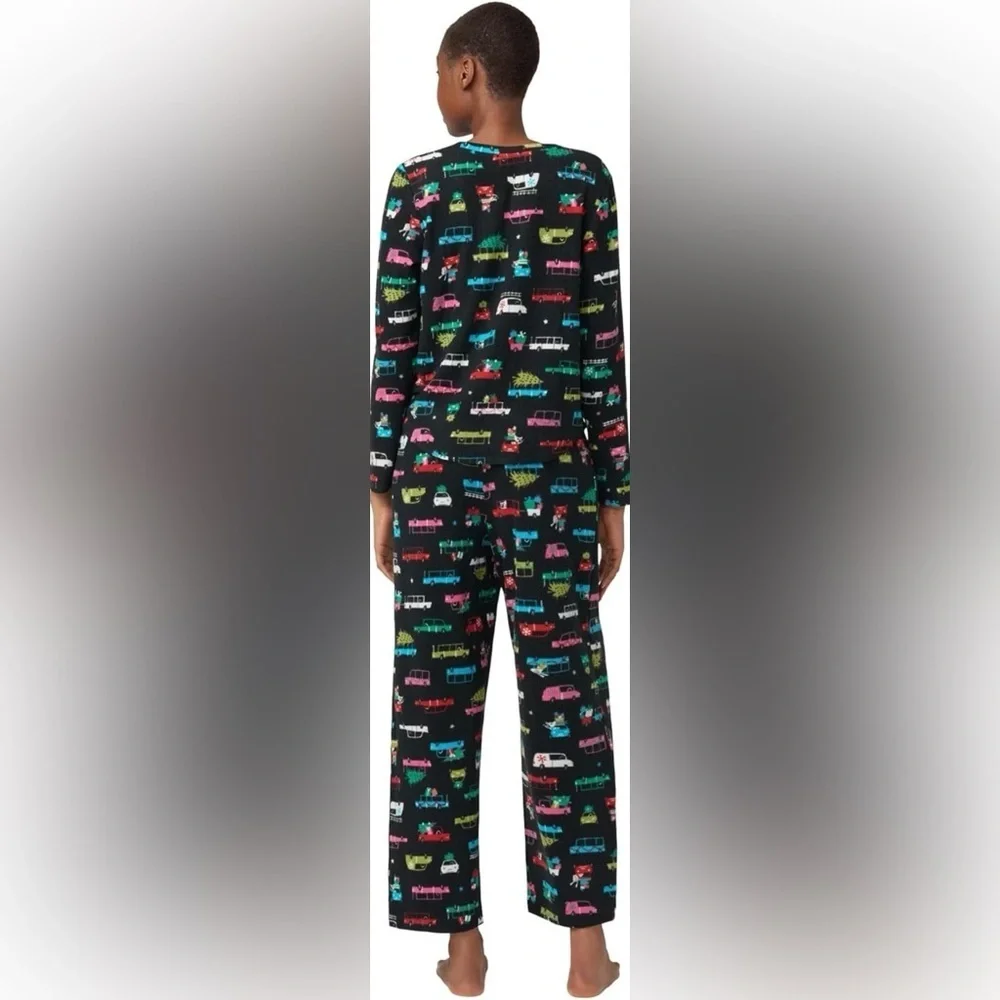 HUE Waffle Fleece Pajama Set XL Black Print 2-Piece Long Sleeve NWOT - Picture 3 of 7